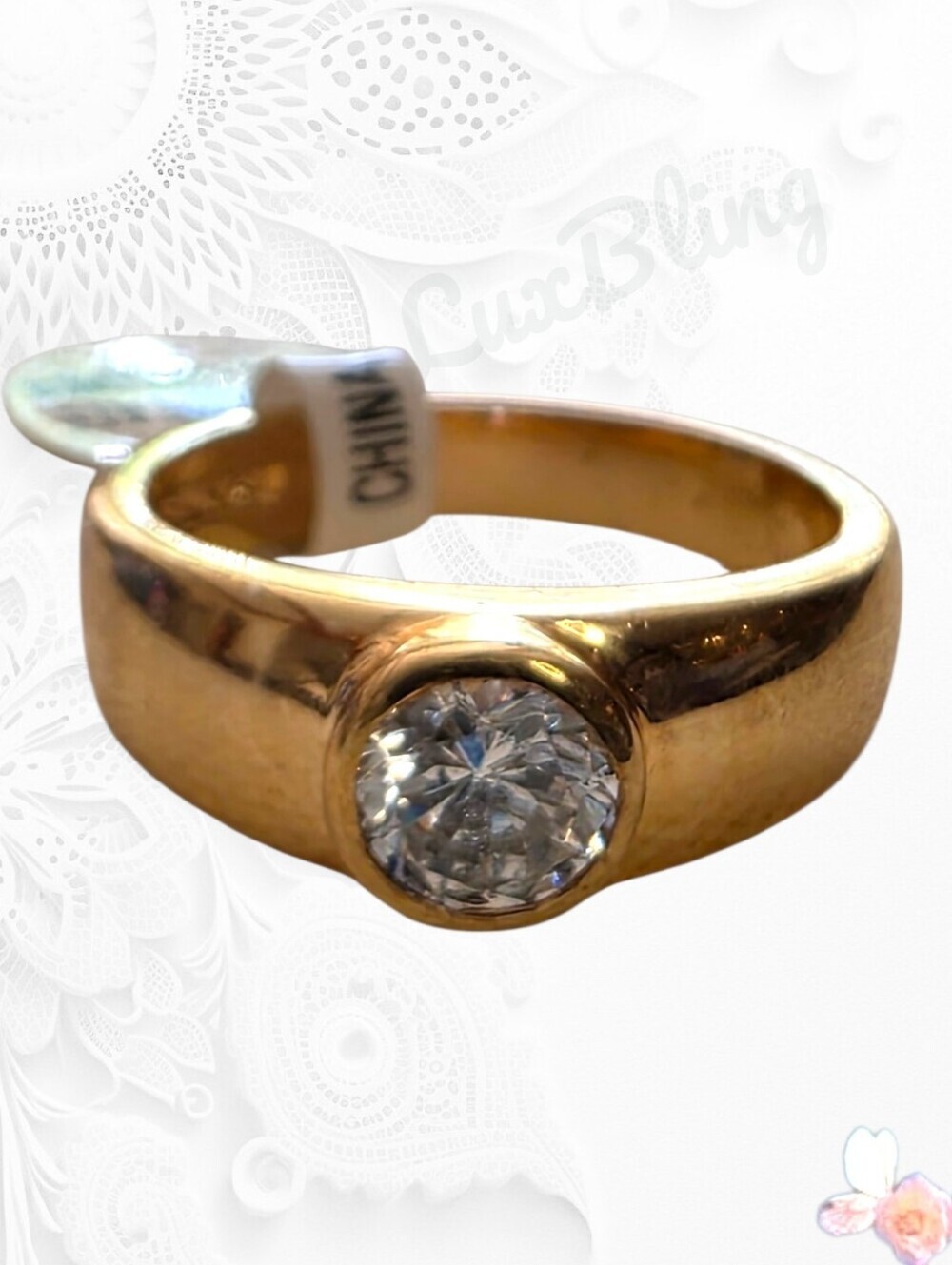 14KT Gold Electroplate Solitaire CZ Ring Bold Luxe Statement Size 8